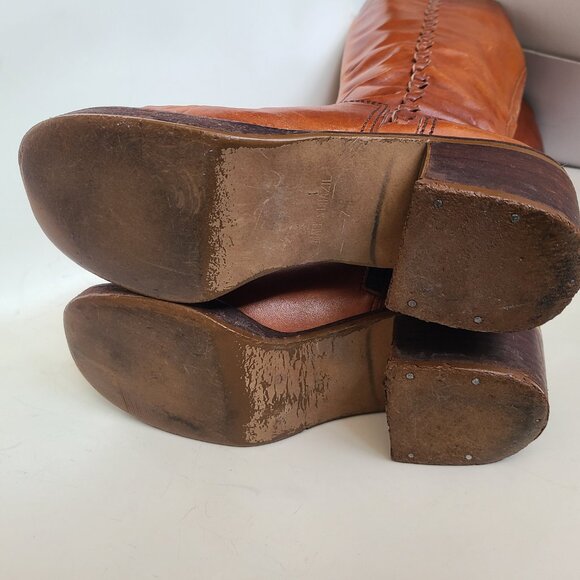 Vtg 70's Braided Brown Caramel Leather Campus Boots (7 B) Wild Card Brazil Read - Picture 6 of 16